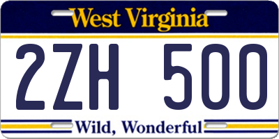 WV license plate 2ZH500