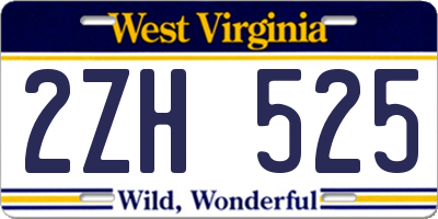 WV license plate 2ZH525