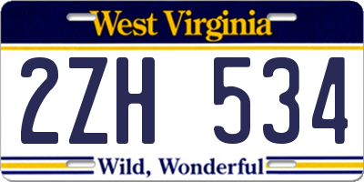 WV license plate 2ZH534
