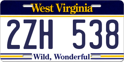 WV license plate 2ZH538