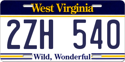 WV license plate 2ZH540