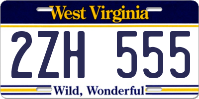 WV license plate 2ZH555