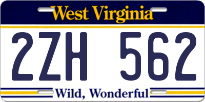 WV license plate 2ZH562