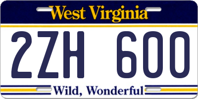 WV license plate 2ZH600