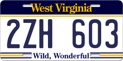 WV license plate 2ZH603