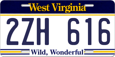 WV license plate 2ZH616