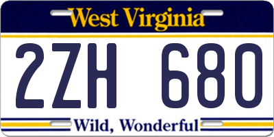 WV license plate 2ZH680