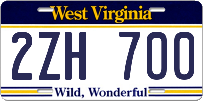 WV license plate 2ZH700