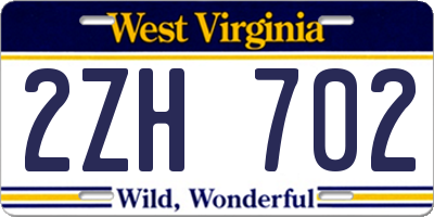 WV license plate 2ZH702
