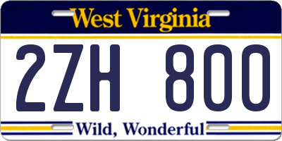 WV license plate 2ZH800