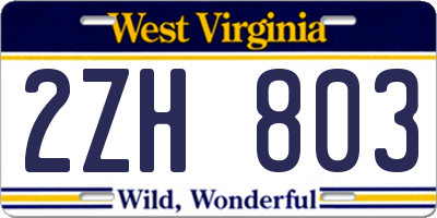 WV license plate 2ZH803