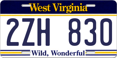 WV license plate 2ZH830