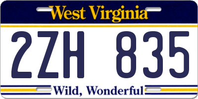 WV license plate 2ZH835