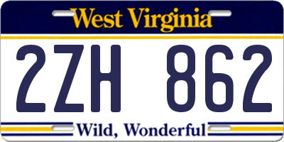 WV license plate 2ZH862