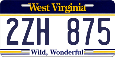 WV license plate 2ZH875