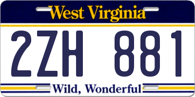 WV license plate 2ZH881