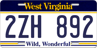 WV license plate 2ZH892