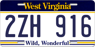 WV license plate 2ZH916