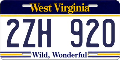 WV license plate 2ZH920