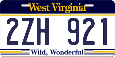 WV license plate 2ZH921