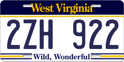 WV license plate 2ZH922