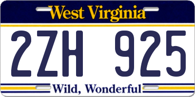 WV license plate 2ZH925