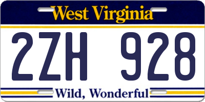 WV license plate 2ZH928