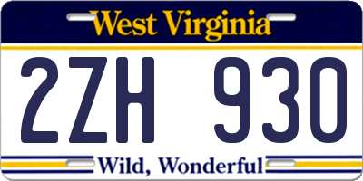 WV license plate 2ZH930