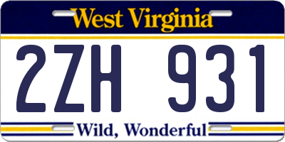 WV license plate 2ZH931