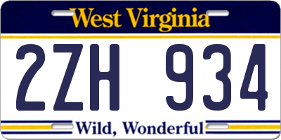 WV license plate 2ZH934