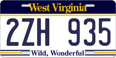 WV license plate 2ZH935