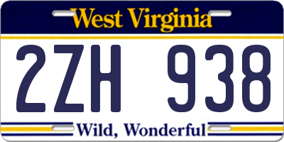 WV license plate 2ZH938