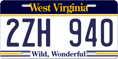WV license plate 2ZH940