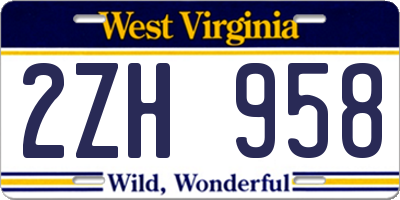 WV license plate 2ZH958