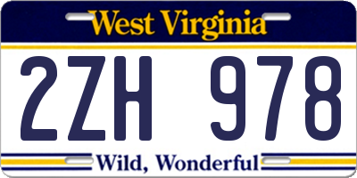 WV license plate 2ZH978