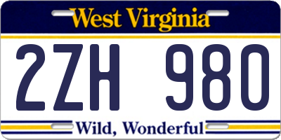 WV license plate 2ZH980