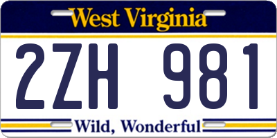 WV license plate 2ZH981