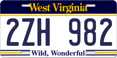 WV license plate 2ZH982