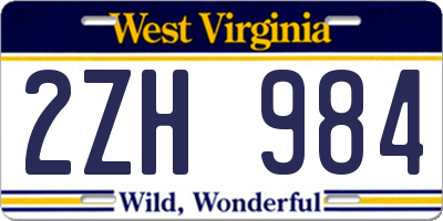 WV license plate 2ZH984