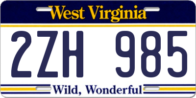 WV license plate 2ZH985