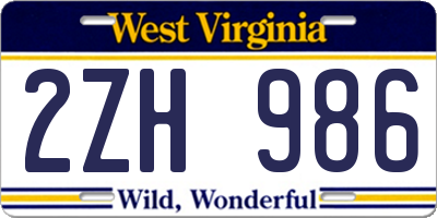 WV license plate 2ZH986