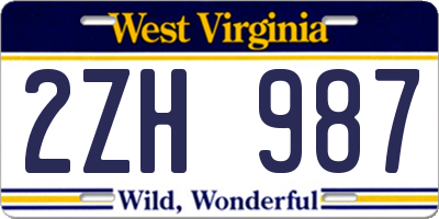WV license plate 2ZH987