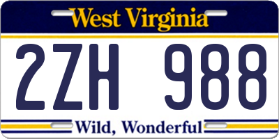 WV license plate 2ZH988