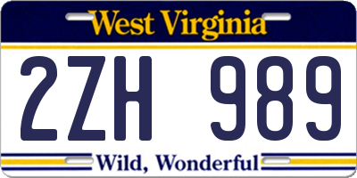 WV license plate 2ZH989