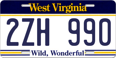 WV license plate 2ZH990