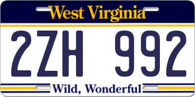 WV license plate 2ZH992