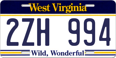 WV license plate 2ZH994