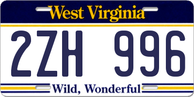 WV license plate 2ZH996