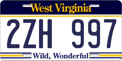 WV license plate 2ZH997