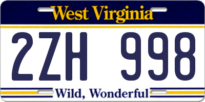WV license plate 2ZH998